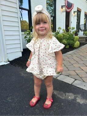 Rylee + Cru Cream Top and Bloomers with Strawberry Print